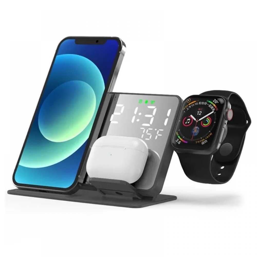 Лед часовник с докинг станция Smart Technology W669, Температура, Безжично зареждане