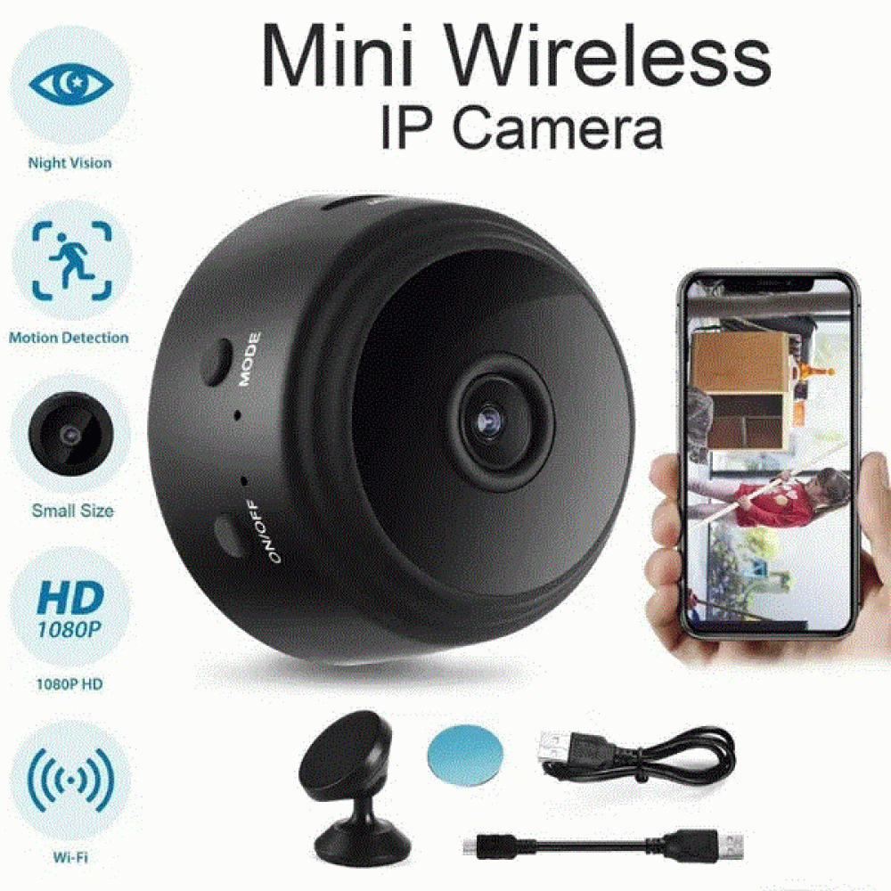 Мини шпионска камера Smart Technology IP Cam, WiFi, Нощно виждане, Детектор за движение, Черна
