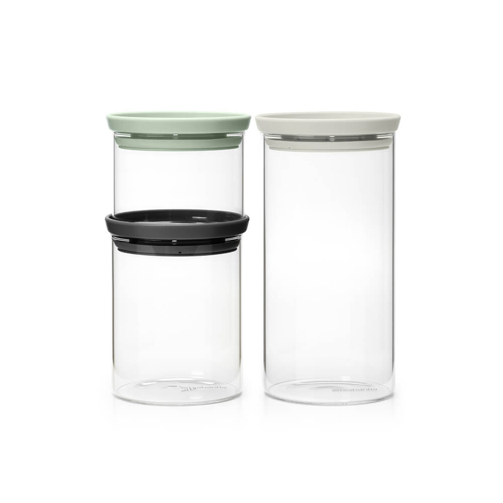 Буркани комплект Brabantia Stackable 0.3L+0.6L+1.1L, Light Grey/Dark Grey/Jade Green, 3 броя