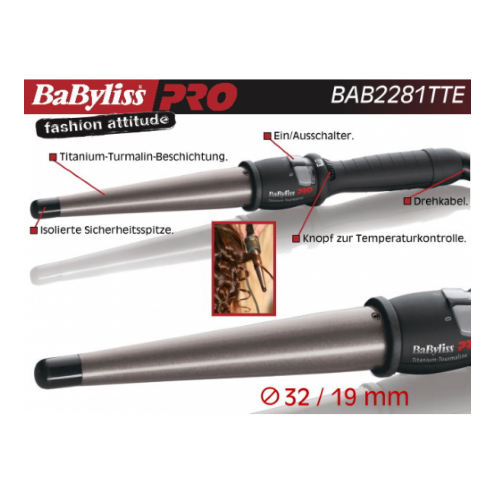 Маша конус за къдрене Babyliss Pro Nano Titanium Toumaline 2281, 32-19мм