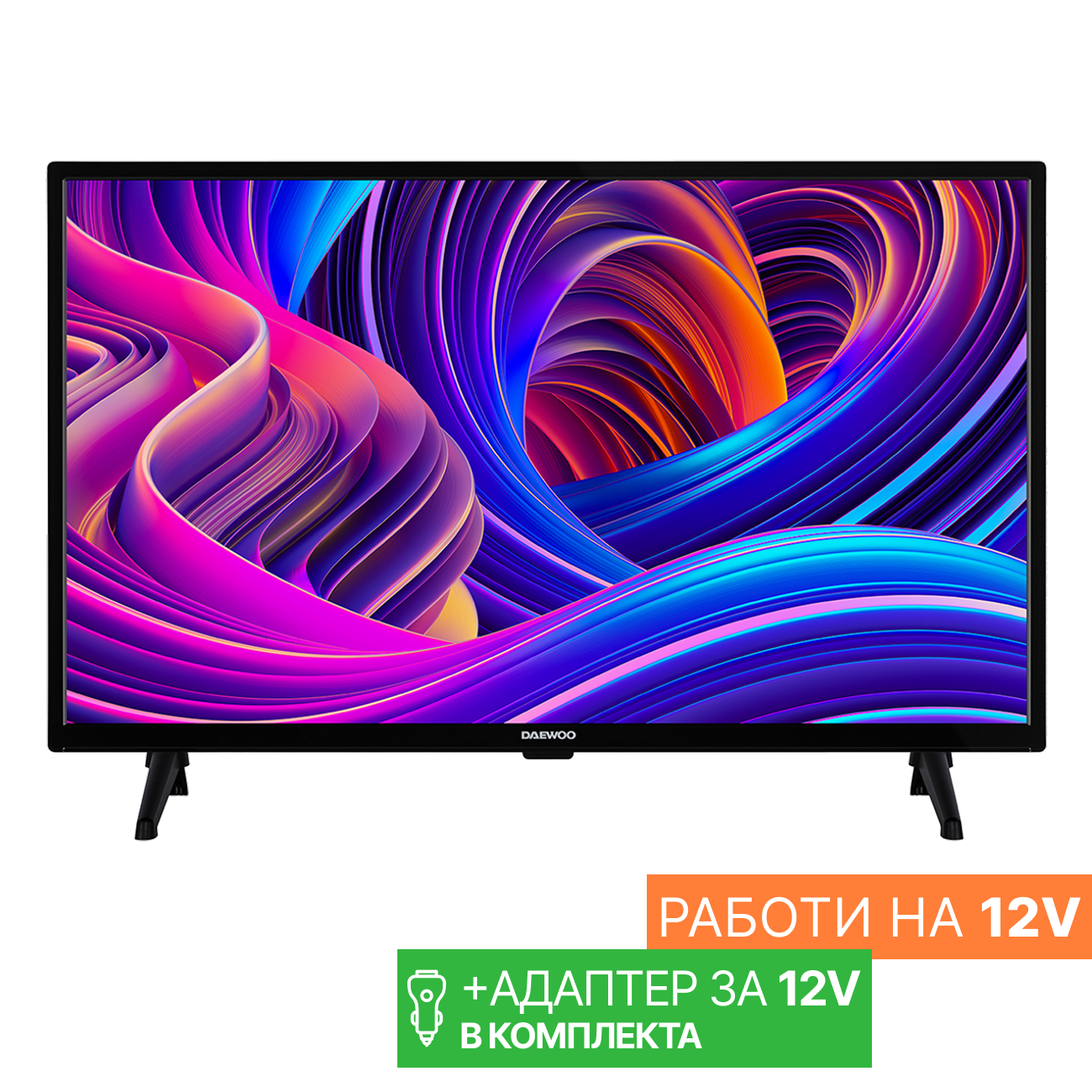 Смарт портативен телевизор Daewoo D32 Android Mobil, 1366x768 HD Ready, 32 inch, 12/220 V, Android, LED, Smart TV