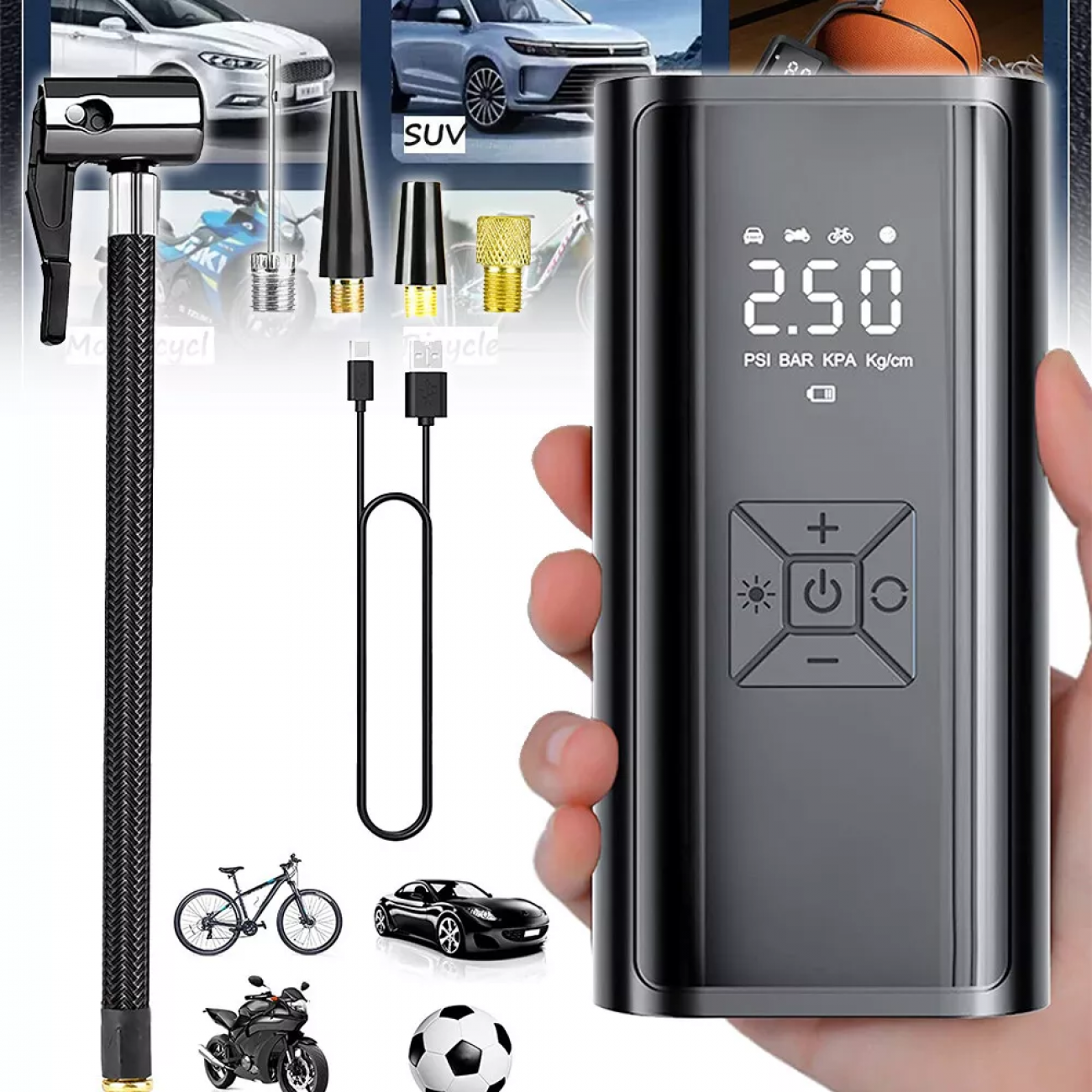 Компресор Smart Technology PR-1170, 170 PSI, LED светлина, Мониторинг на налягането, Подходящ за автомобил, мотор, колело, топки, легла и др.