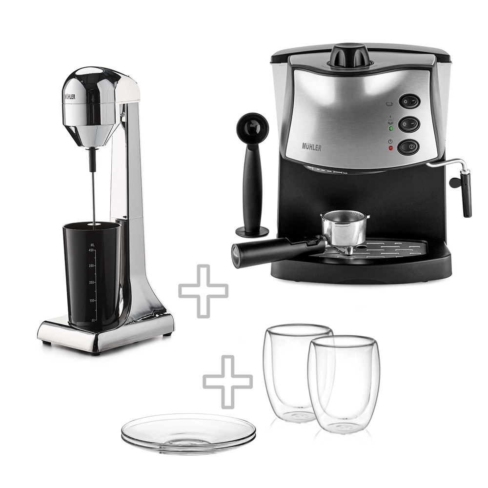 Еспресо машина Muhler MCM-1587 + фрапе-миксер FMX-200CH + 2 чаши за капучино и лате Luigi Ferrero Coffeina FR-8063 350ml