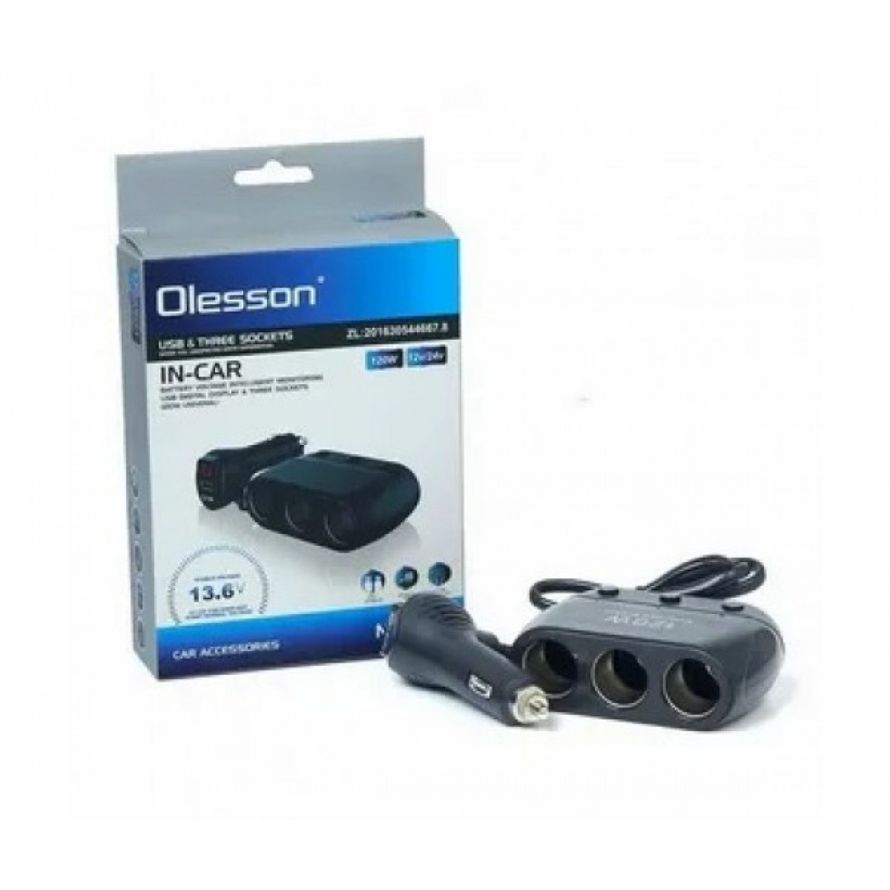 Разклонител за запалка Olesson 1680, 3 гнезда, 4 USB, Волтметър