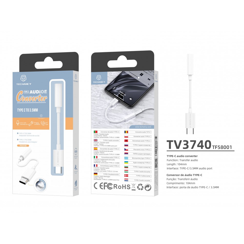 Преходник USB Type C към 3.5 мм Techancy TV3740