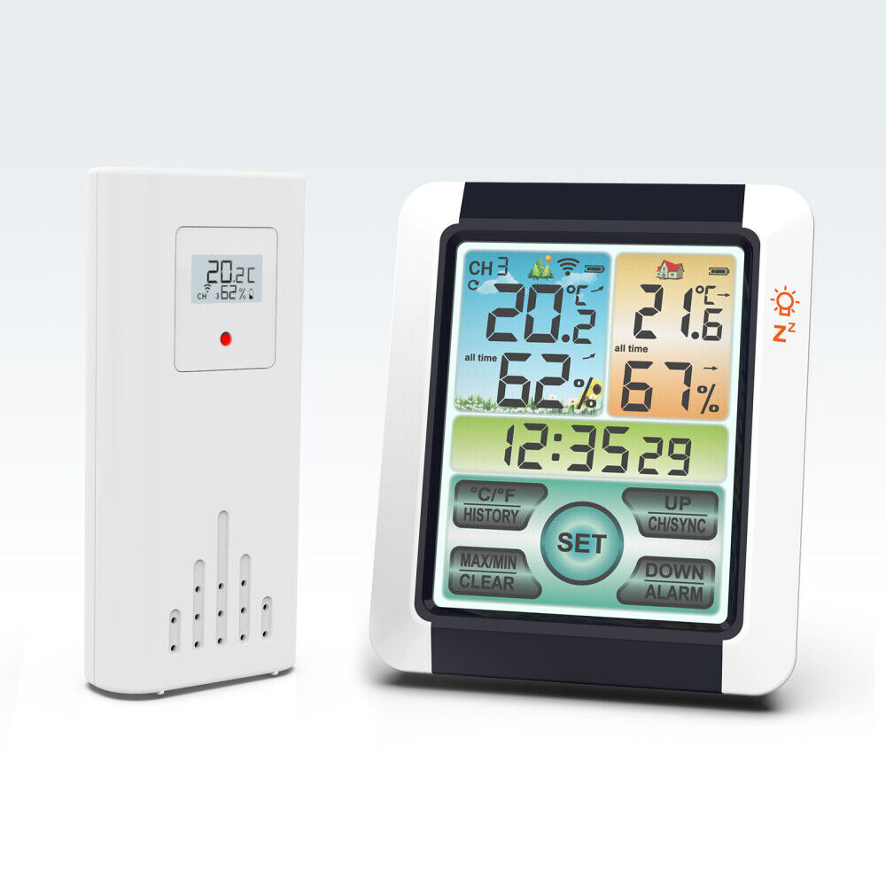 Термохигрометър Smart Technology EN8851, Вътрешна и външна температура, Влажност, Часовник, Аларма, Тъч контрол
