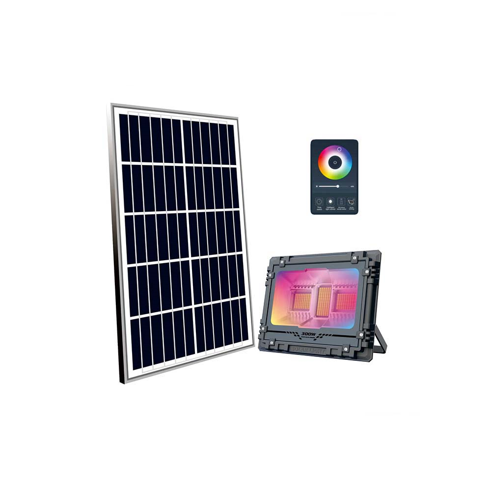 Градински соларен RGB LED комплект Solar Light MB-LV661-200W, Соларен панел, WIFi, LED прожектор, RGB, Дистанционно управление, 200W