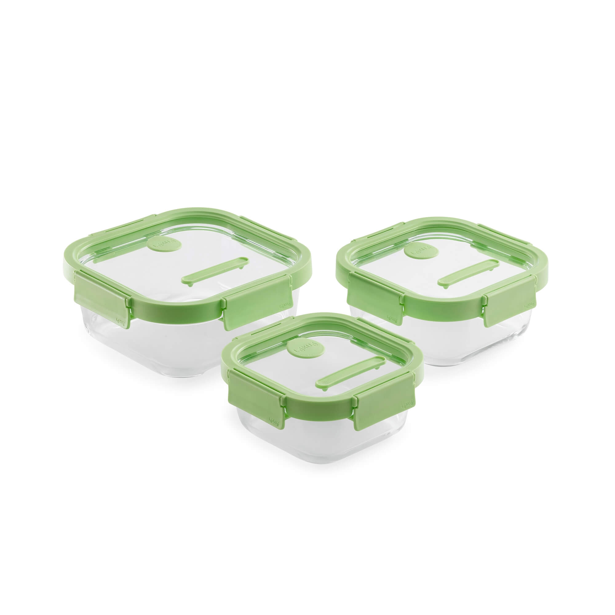 Комплект квадратни кутии за съхранение Lekue 3 броя, с четиристранно затваряне