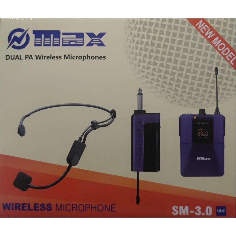 Комплект безжичен микрофон за глава Max SM-3.0, UHF, 1 бр.