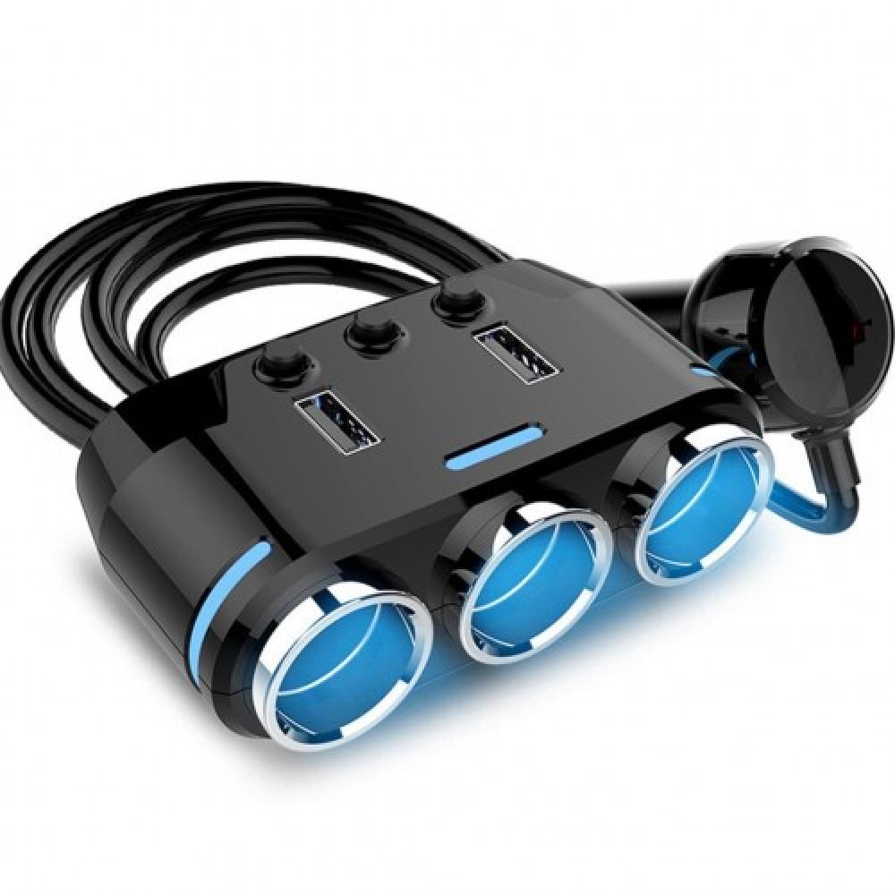 Разклонител за запалка Yantu B39-3, 3 гнезда, 2 USB, Бутони за изключване