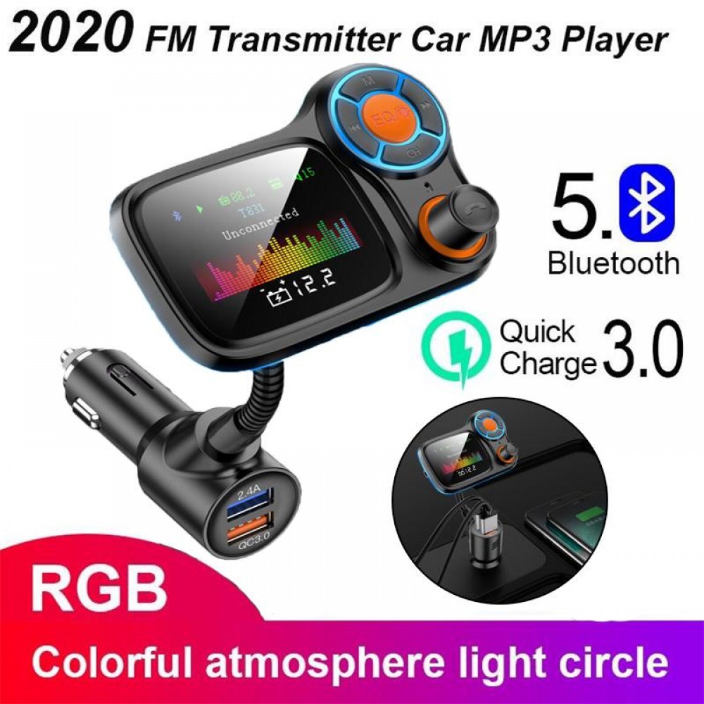Автомобилен трансмитер Car Kit T831, Bluetooth, USB зарядно, TFT цветен дисплей