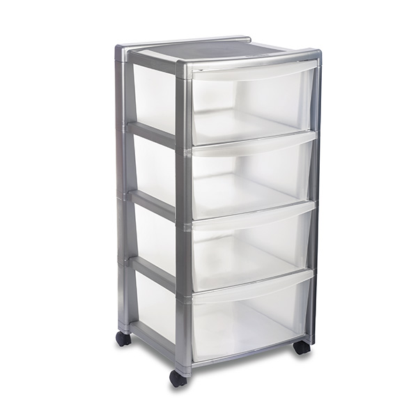 Шкаф StefanplastLibera с 4 чекмеджета, сребро