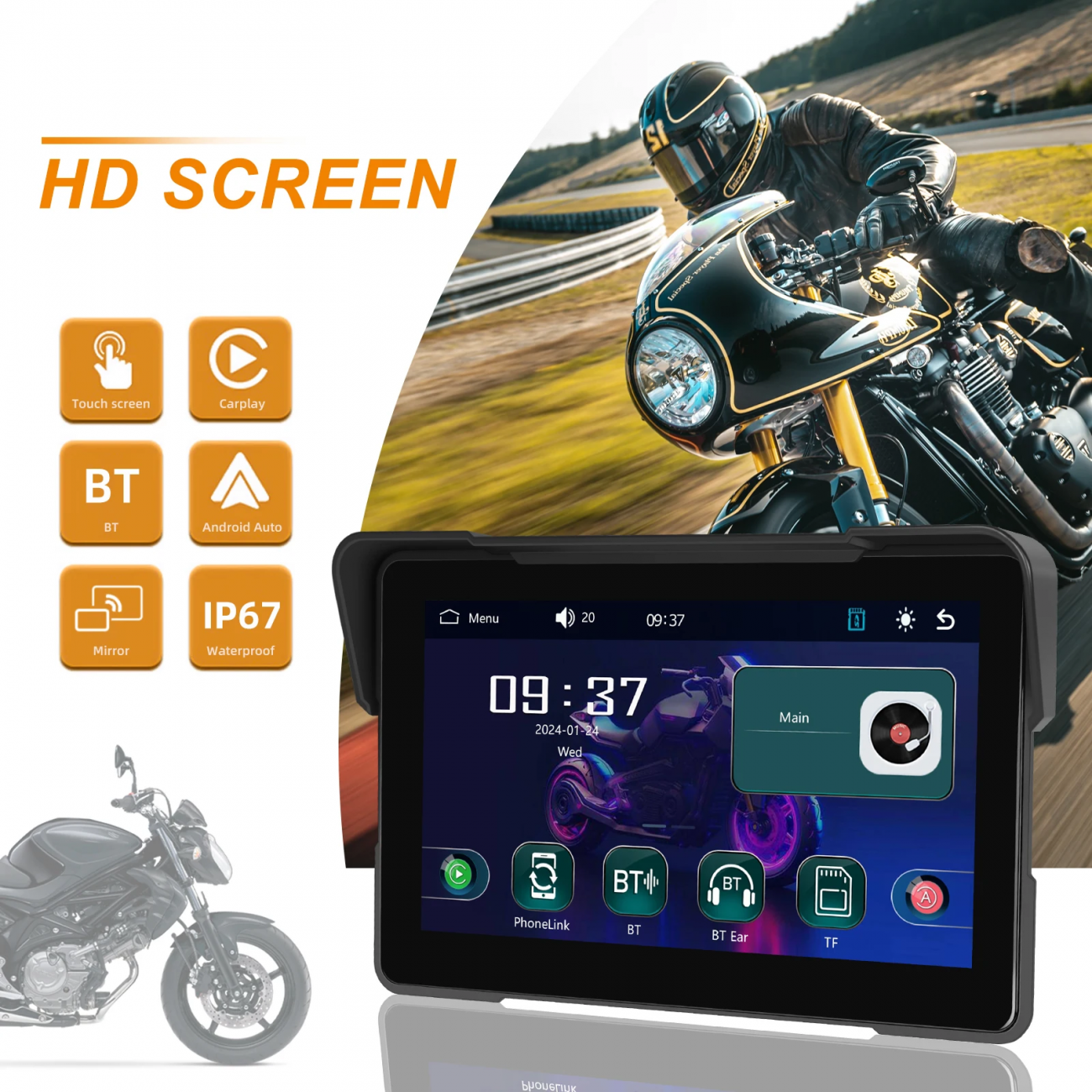 Мултимедийна навигация за мотор Vivas М5 Moto, 5 инча, HD тъч дисплей, Безжична Apple Carplay и Android Auto, Bluetooth
