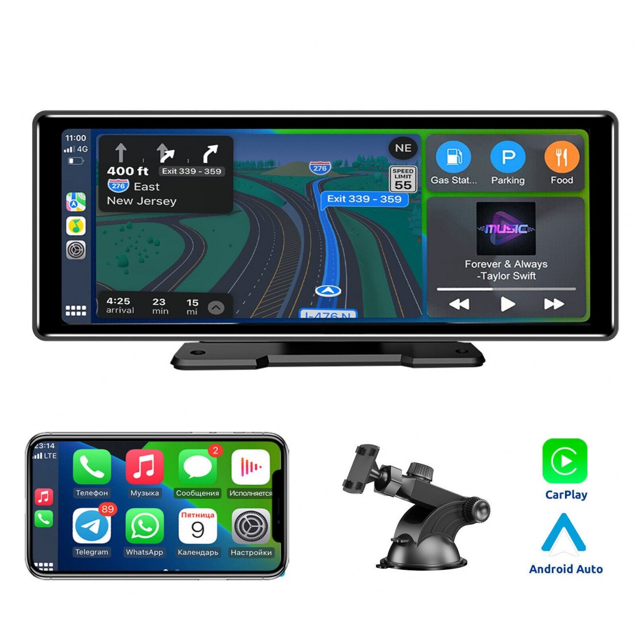 Мултимедийна навигация Vivas М1016, 10.26 инча HD тъч дисплей, Безжична Apple Carplay и Android Auto, Bluetooth, Огледален екран