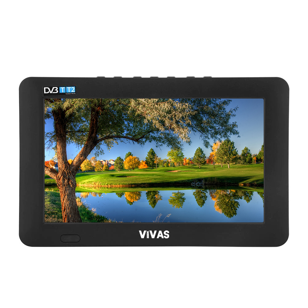 9" портативен телевизор Vivas TV9, 9 инча, 12/220V, Цифров тунер DVB-T2, Мултимедия, Акумулаторна батерия