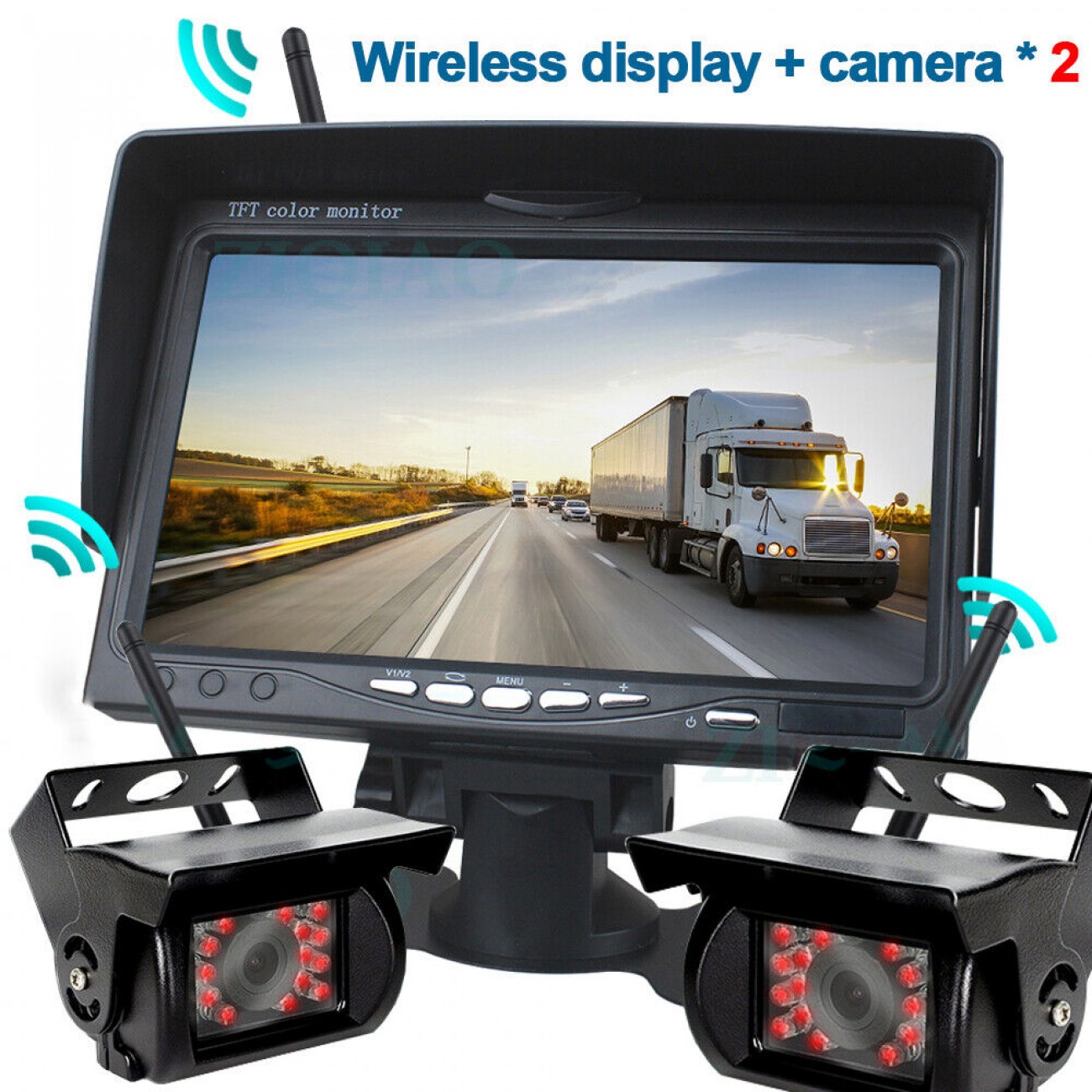 Видеосистема за камиони и бусове Smart Technology 2 Cam, 7 инча дисплей, 2 безжични камери