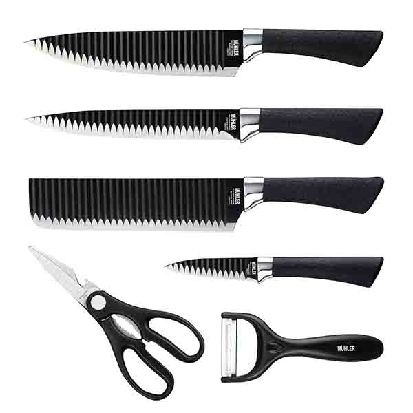 Комплект ножове MR-8006N, 6 части, Черен